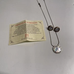 Collana e orecchino con ciondolo in argento sterling antico vetro romano Co. con certificato di autenticità 925 - Foto 1 di 11