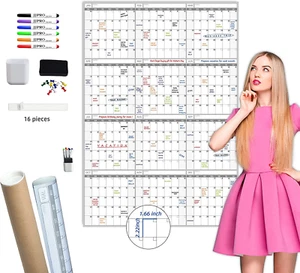 Large Dry Erase Wall Calendar - 52X36 Inches - Blank Undated Yearly Calendar - W - Picture 1 of 7