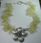 Statement Necklace With Crackle Yellow Quartz & Thai Silver Flower Handcrafted
