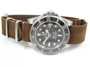 HANDMADE LEATHER NATO WATCH STRAP FOR ROLEX SUBMARINER GMT WATCHES BROWN BLACK - Picture 1 of 15