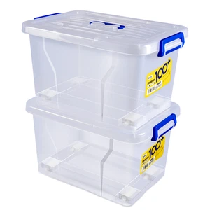 2er 15L Aufbewahrungsbox transparent Deckel Kunststoffbox Regalbox Spielzeugbox - Bild 1 von 12