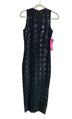 New Betsey Johnson 6 Sequin Polka Dot Sleeveless Midi Dress Sheer Onyx Goth Whim - Image 1 of 4