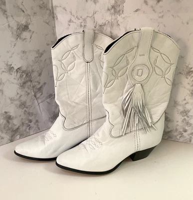 Vintage Laredo Leather Cowboy Boots White Tassels  Women’s - Size 6 1/2 - Image 1 of 4