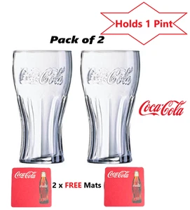 2 Coca Cola Glasses Clear 20oz Coca Cola Glass - Picture 1 of 4