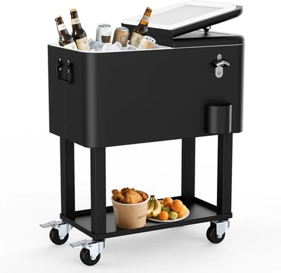 SHAREWIN 60 Quart Rolling Ice Chest Cart, Portable Patio Party Drink Cooler Cart - Image 1 of 4
