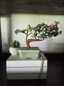 Vintage chinesischer Speckstein Bonsai Baum im Seladon Topf 8" breit Blumenkunst - Bild 1 von 10