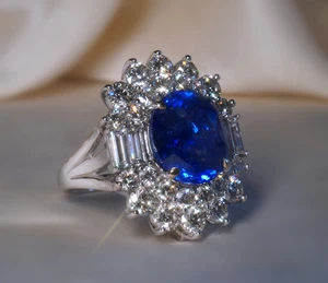 GIA Sapphire 18K Diamond Tiffany & Co. No Heat Ring Pendant Vintage 15.34 Carats - Picture 1 of 16