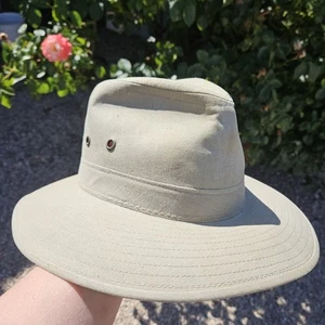 S Vtg Golden Gate Hat & Cap Co. Los Angeles CA Fishing Safari Tan Canvas Hat USA - Picture 1 of 11