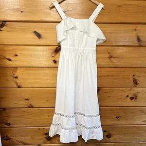Shoshanna ärmelloses Kleid Stufen Rüschen mit goldenen Metalldetails in Weiß Größe 2 - Bild 1 von 4