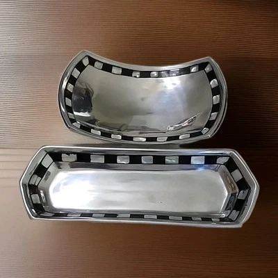 Towle Silversmiths Midnight Pearl  Serving Dishes Inlay Trim Tray And Bowl - Image 1 of 4