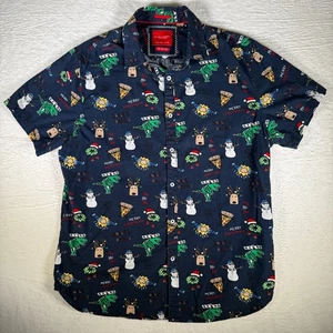 Denim & Flowers Ricky Singh Shirt Mens Large Christmas Print Button Up Casual - Picture 1 of 6