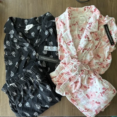 New Catherine Malandrino Pajamas XL Lot Of 2 PJ Jogger Black Paisley Pink Floral - Image 1 of 4
