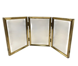 Vintage Gold-Tone Folding Triple Picture Frame With Beaded Edge 5x7 C130 - Picture 1 of 6
