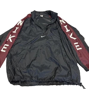 Vintage 90s Nike Windbreaker Jacket 1/2 Zip Mens XL Swoosh Spellout Sleeve Black - Picture 1 of 12