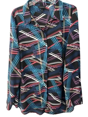 Top Lane Bryant para mujer 18/20 multicolor manga larga abotonada túnica fluida Foto 1 de 4