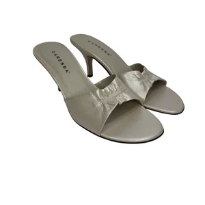 Vintage Y2K Caressa Slip on Ivory Heels Wedding Shoes Womens 8.5M Mules - Picture 1 of 10