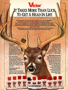 VINTAGE 1986 VICTOR DEER BUCK WEISSER SCHWANZ JAGD KÖDER DRUCK ANZEIGE - Bild 1 von 1