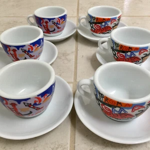 Nuova Point Porcelain Cups Saucers Rome Venice Ionia Caffe 6 Set 12 Pieces Italy - Picture 1 of 22