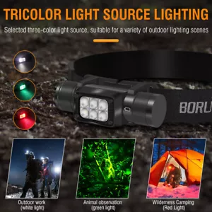 BROUIT LED Headlamp Headlight Red/Green/White Light Headtorch Flashlight Hunting - Picture 1 of 21