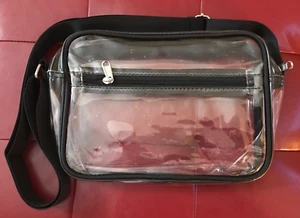 Clear stadium purse, Crossbody strap, black trim, approx. 11" x 7" x 2", New - Picture 1 of 2