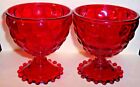 ANTIQUE Ruby Red Cranberry BUBBLE Glass PATTERN Footed Goblets Vintage Lot of 2 