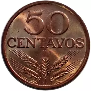 PORTUGAL REPUBLIC 50 CENTAVOS 1974 BRASS COIN FAO WHEAT COIN GEM UNC G404 - Picture 1 of 2