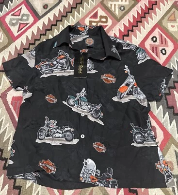 NUEVO Top Harley Davidson Tori Richard Hawaiiin abotonado 100 % seda para mujer pequeño Foto 1 de 4