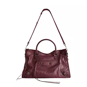 BALENCIAGA Le City Medium $2900 Burgundy Arena Storico Leather Handbag New - Picture 1 of 5