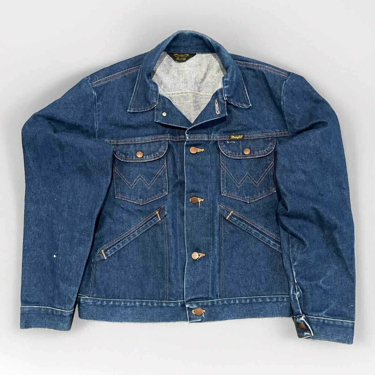 70s Wrangler Denim Trucker Jacket No-Fault Mens Size 46 Dark Blue Wash Vintage | eBay 70s Wrangler Denim Trucker Jacket No-Fault Mens Size 46 Dark Blue Wash Vintage | eBay