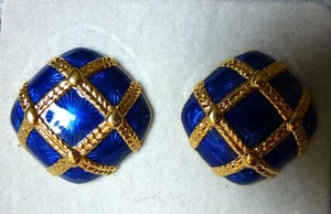 🐿️Ohrringe Clip glänzend vergoldet,Emaille blau - Bild 1 von 2