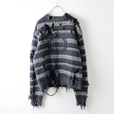 2021AW BALENCIAGA 663872 T1609 Logo Embroidered Destroy Crew Neck Damaged Kn... - Image 1 of 4