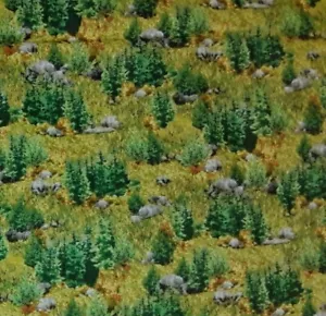 1yd 3"x 42" 100% cotton, Quilting Treasures, Trees, Stones, Grass, Green - Picture 1 of 3