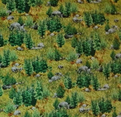 1yd 3"x 42" 100% cotton, Quilting Treasures, Trees, Stones, Grass, Green - Image 1 of 3