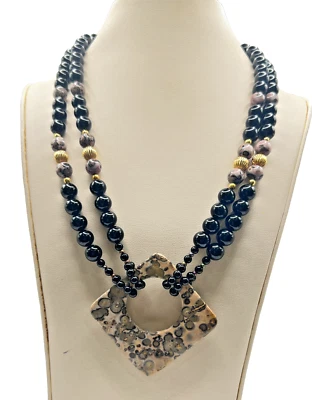 黑金多链串珠项链合成碧玉吊坠 20 — 第 1/4 张图片