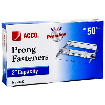 Acco 70022 Premium Prong Fasteners, 2" Capacity, 2-3/4" C to C, Box of 50 Sets - Image 1 of 2