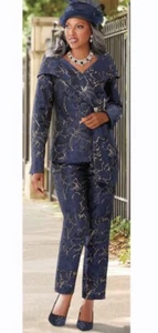 Size 16 Ashro Blue Gold Formal Wedding Church Dinner Party Bettie Pant Suit - Picture 1 of 6