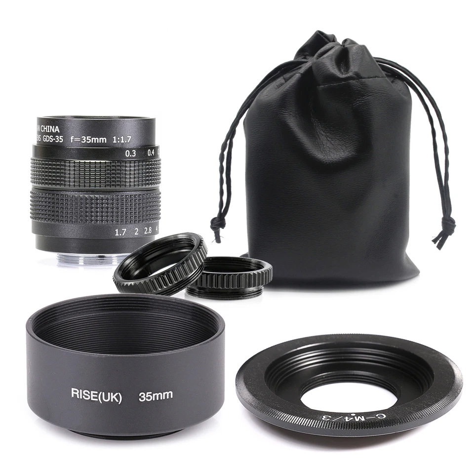 Lente de cine CCTV Fujian 35 mm f/1,7 para cámara de montaje M4/3/MFT y adaptador y capucha Foto 1 de 4