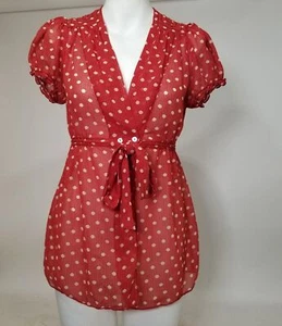 Max Studio Shirt Top Blouse M Red White Polka Dot Gothic Punk Alt Cosplay - Picture 1 of 10