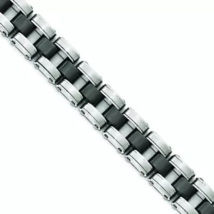 Chisel Stainless Steel Brushed & Polished w/Black Ceramic Link Bracelet 8.5" - Picture 1 of 2
