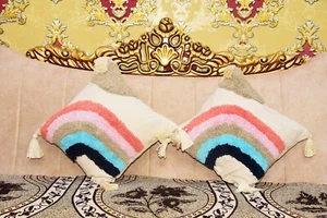Indische Boho Multi bestickt getuftete Diamanten Paar 2 handgefertigte Kissenbezüge 20x20 - Bild 1 von 10