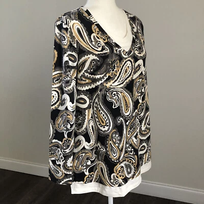 Isaac Mizrahi Live Mujer Paisley Cuello en V LS Ranura Elástica Talla M(L) Foto 1 de 4