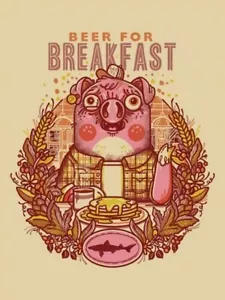 2016 Dogfish Head Beer for Breakfast Drew Millward Screenprint Signed Embossed - Picture 1 of 1
