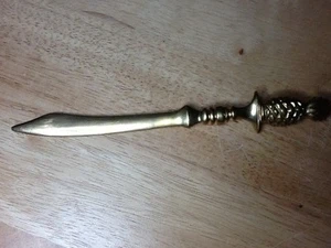 Antique Vintage Brass Letter Opener Curved Blade Unique Handle Cool Looking 8 In - Picture 1 of 12
