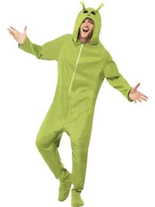 UFO Green Alien Halloween Fancy Dress Costumes Funny Hooded Jumpsuit - Picture 1 of 6