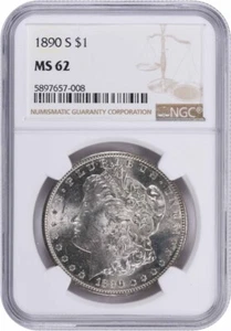1890-S Morgan Silver Dollar MS62 NGC - Picture 1 of 2