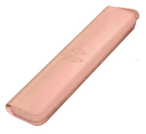 Parker Leatherette Pen Pouch Pink With Zipper & Parker Logo New - Picture 1 of 4