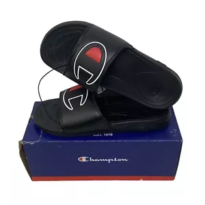 Sandalias planas Champion talla 6 Y unisex juveniles negras rojas nuevas en caja - Imagen 1 de 7