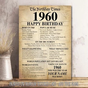 65th 1960 Birthday Present Gift Idea Poster Print Back In Edition Milestone -36 - Picture 1 of 3