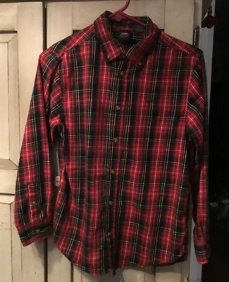 Wrangler牛仔裤Co. 男孩红色格子纽扣衬衫 XL 码 14-16 — 第 1/3 张图片