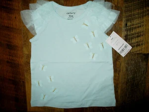 Carter's Infant Girls 12 Months Mint Green Ruffle S/S Butterfly Applique NWT - Picture 1 of 3